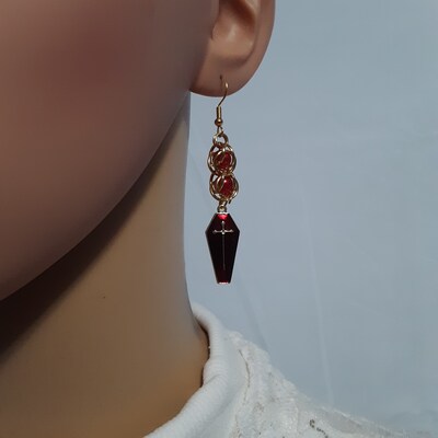 Coffin with Captive Bead Earring in Red or Black - Choose 1 Single Earring or Pair of Earrings - image2